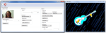Screenshot of menu screen on left with options and an image of a guitar in another window on the right.