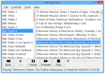 Screenshot of radio program selection screen, with a scrolling list of stations on the left and a clickable list of programs on the right.